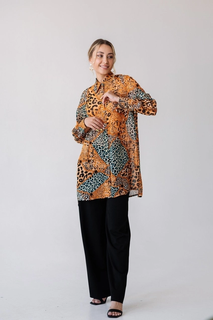 Блузка 5058L оранжевый + голубой Ivera collection