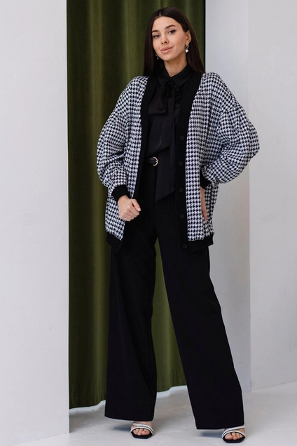 Кардиган 5085 черный + белый Ivera collection