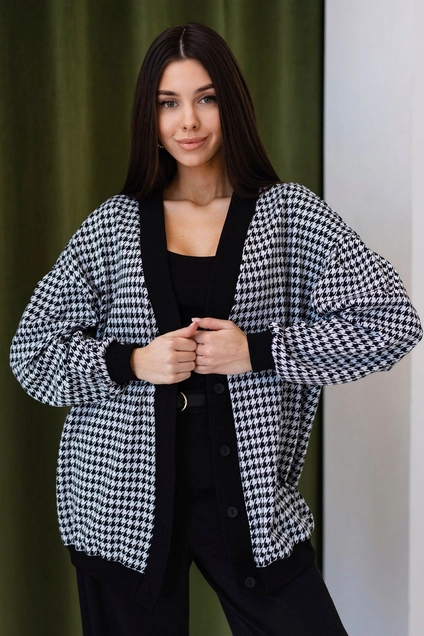 Кардиган 5085 черный + белый Ivera collection