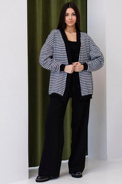 Кардиган 5085 черный + белый Ivera collection