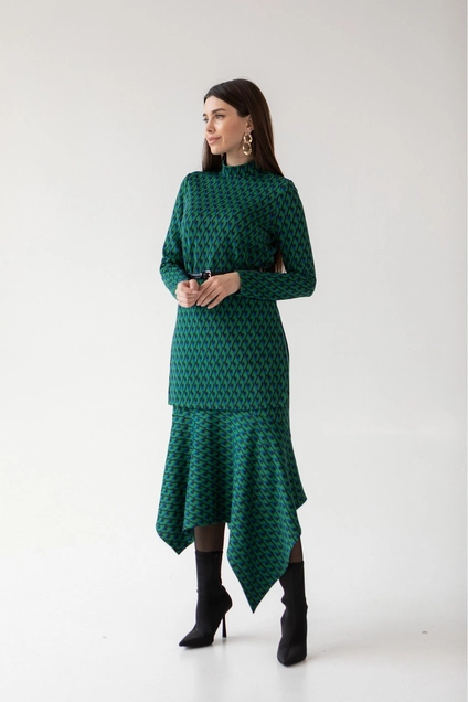 Костюм с юбкой 6039 синий + зеленый Ivera collection