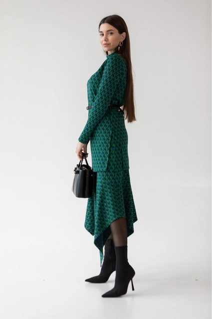 Костюм с юбкой 6039 синий + зеленый Ivera collection