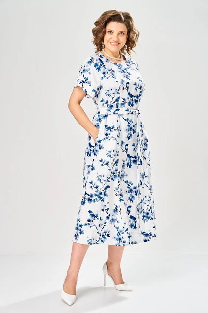 Платье 1151 бело-синий KaVari plus size