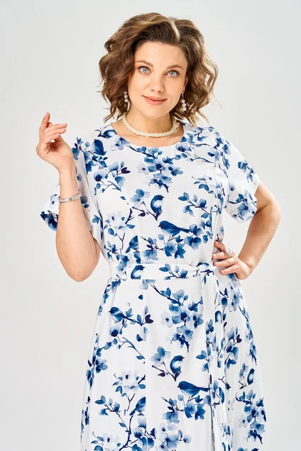 Платье 1151 бело-синий KaVari plus size