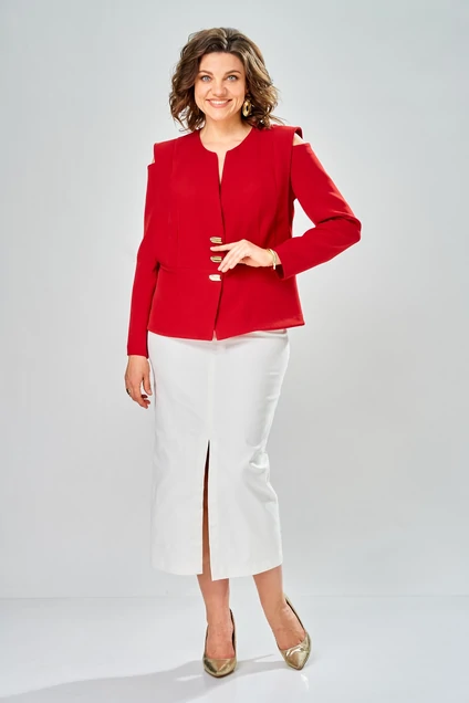 Костюм с юбкой 8060-1 красный + молоко KaVari plus size
