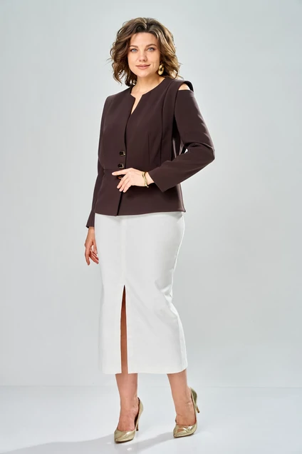Костюм с юбкой 8060-2 шоколад + молоко KaVari plus size