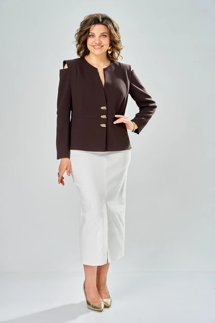 Костюм с юбкой 8060-2 шоколад + молоко KaVari plus size