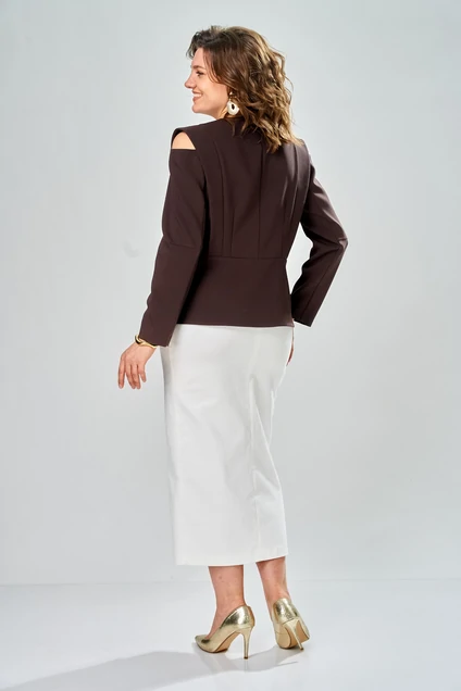 Костюм с юбкой 8060-2 шоколад + молоко KaVari plus size