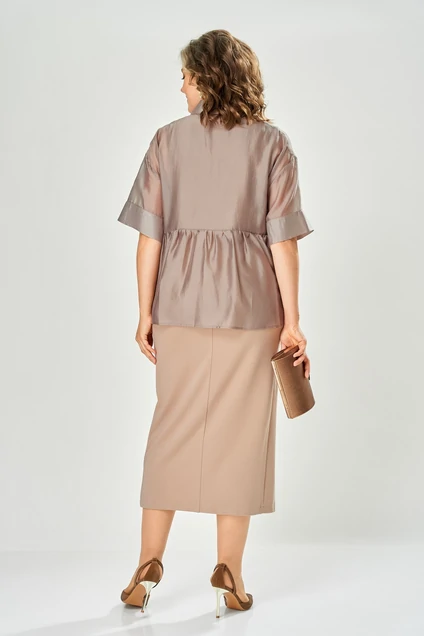 Костюм с платьем 8062-3 бежевый-коричневый KaVari plus size