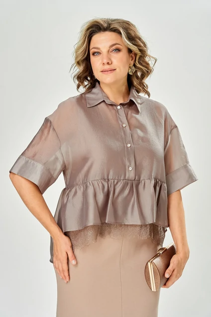 Костюм с платьем 8062-3 бежевый-коричневый KaVari plus size