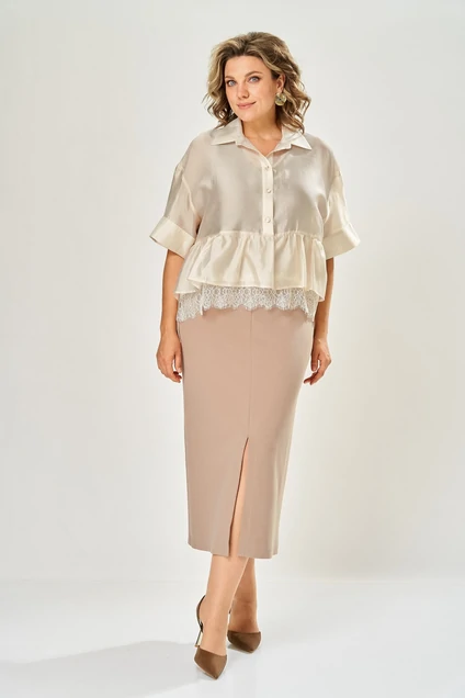 Костюм с платьем 8062-4 бежевый-молочный KaVari plus size
