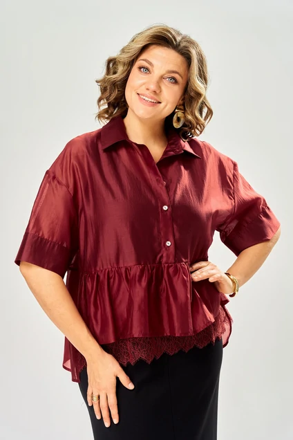 Костюм с платьем 8062-6 бордовый-черный KaVari plus size