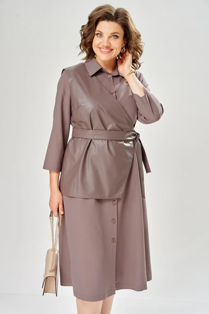 Костюм с платьем 8071 бежевый KaVari plus size
