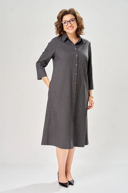 Костюм с платьем 8071-1 серо-черный KaVari plus size
