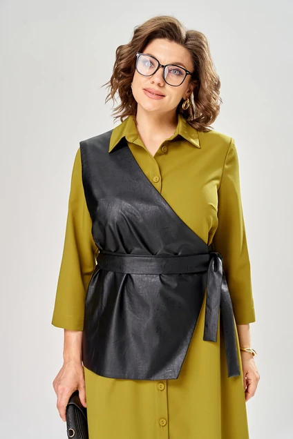 Костюм с платьем 8071-2 горчично-черный KaVari plus size