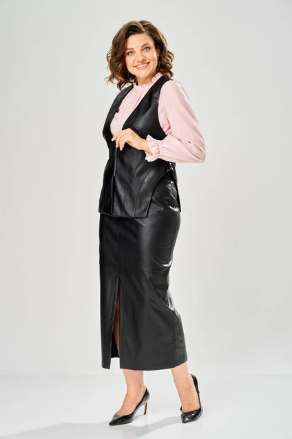 Костюм с юбкой 8072 черный KaVari plus size