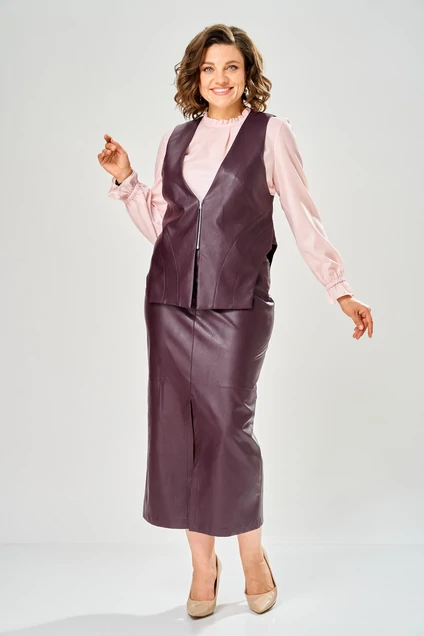 Костюм с юбкой 8072-1 бордовый KaVari plus size