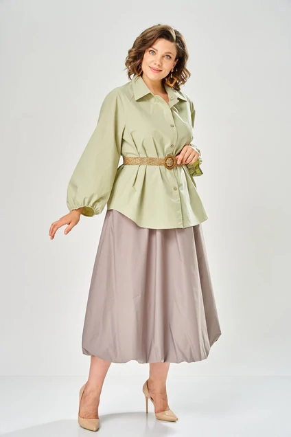 Костюм с юбкой 8073 олива + серо-фиолетовый KaVari plus size