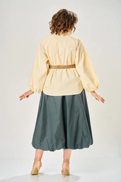 Костюм с юбкой 8073-1 сливочное масло + хаки KaVari plus size