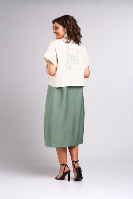 Костюм с платьем 1555 хаки + молочный LADIS LINE