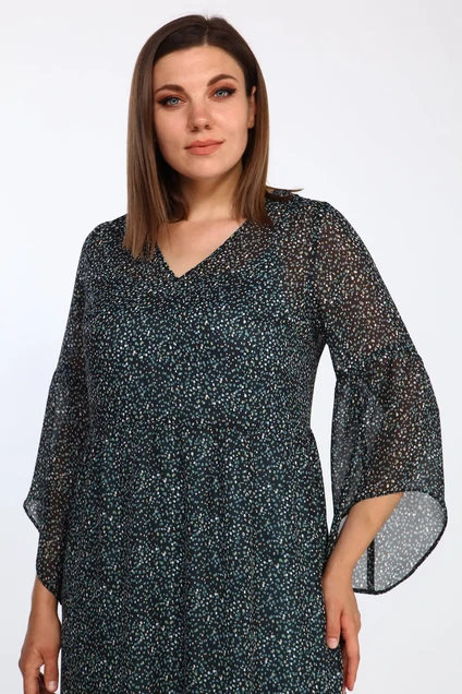 Костюм с платьем 1802-2 черный+зеленый Lady Style Classic