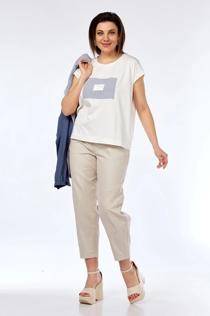 Костюм брючный 2968 голубой с бежевым Lady Style Classic