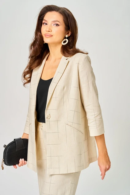 Костюм брючный 20554 бежевый в клетку LeNata