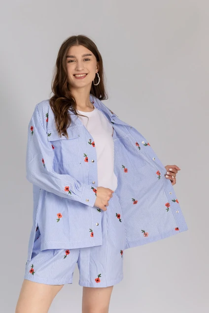 Костюм с шортами K-007 бело-голубой LegendStyle
