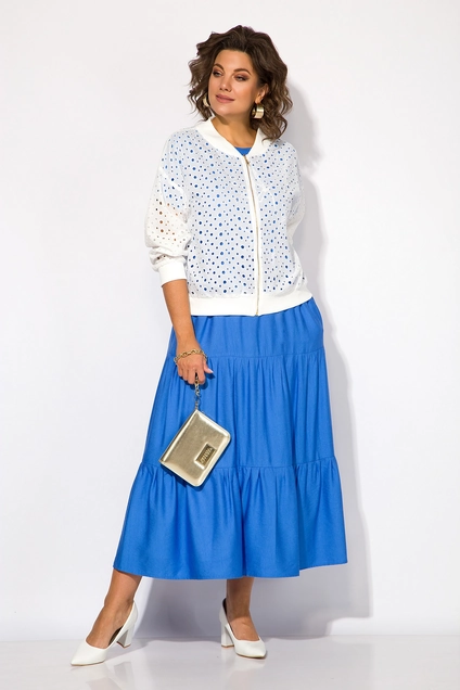 Костюм с платьем 1421к белый + василек Liliana-style