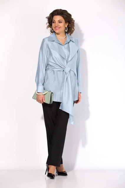 Костюм брючный 1520БрПн арктический голубой + черный Liliana-style