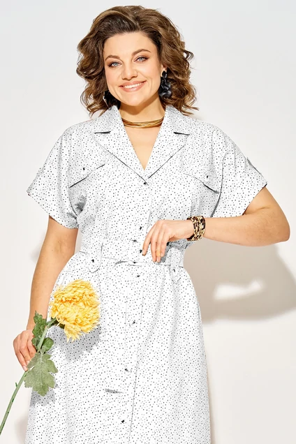 Платье 1521 белый + горох Liliana-style