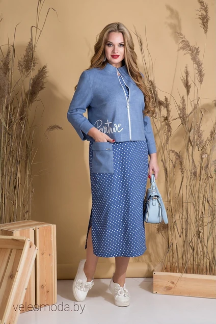 Комплект с платьем 794 голубой+джинс Liliana-style