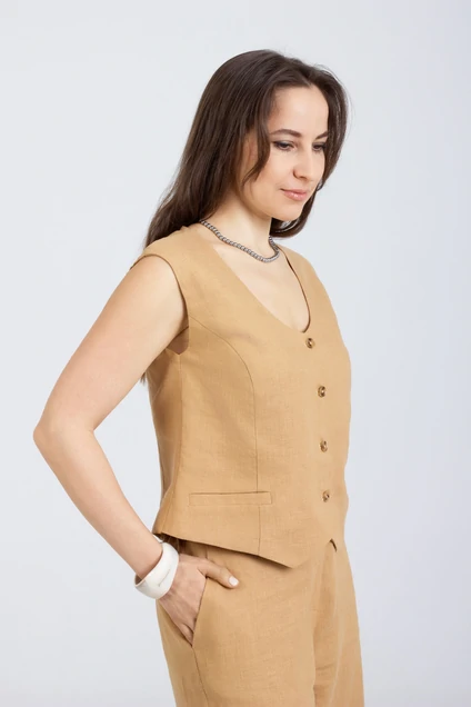 Костюм брючный 1289 + 1287 горчичный Mirolia