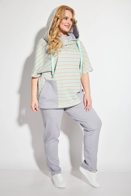 Костюм брючный 1227 серый + бирюзовый Michel Chic