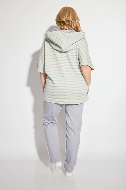 Костюм брючный 1227 серый + бирюзовый Michel Chic