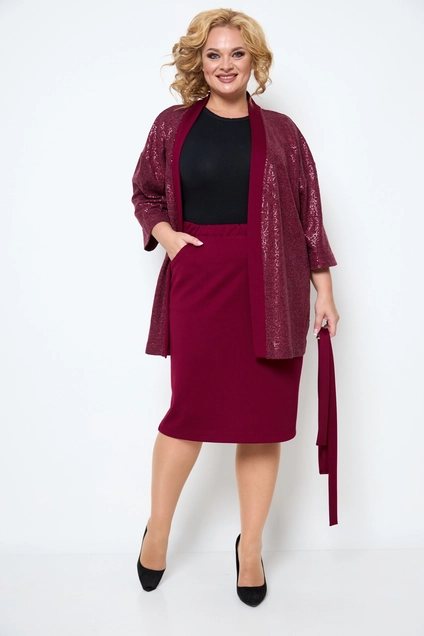 Костюм с юбкой 1253 бордовый Michel Chic