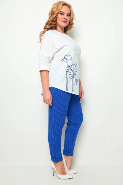 *Костюм брючный 1255 белый + синий Michel Chic