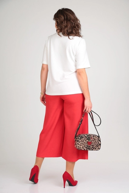 Костюм брючный 1336 белый + красный Michel Chic