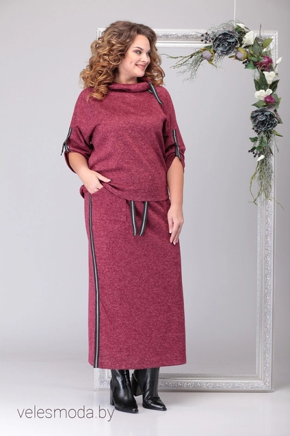Костюм с юбкой 1195 винный Michel Chic