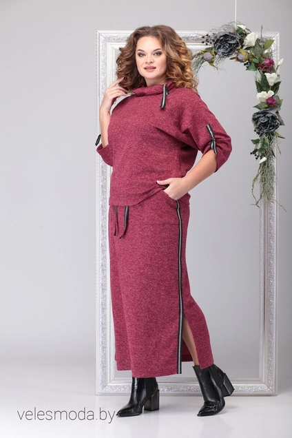 Костюм с юбкой 1195 винный Michel Chic