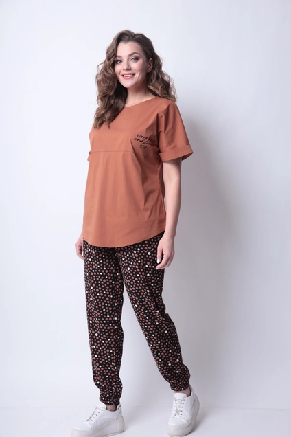 Костюм брючный 1285 коричневый Michel Chic