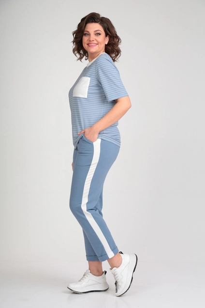 Костюм брючный 1331 белый + голубой Michel Chic