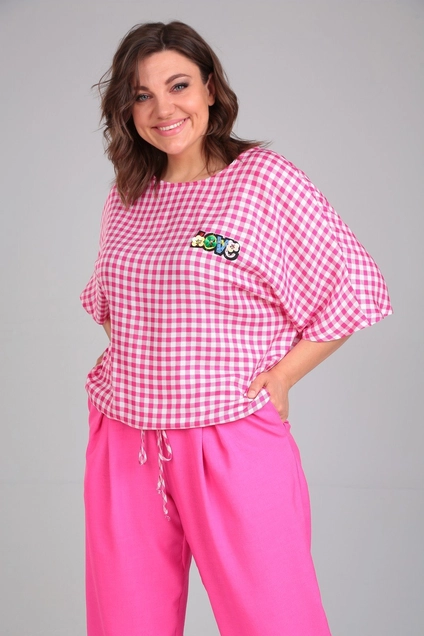 Костюм брючный 1342 розовый Michel Chic