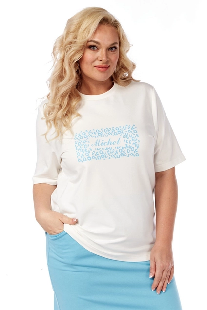 Костюм с юбкой 1344 белый + голубой Michel Chic