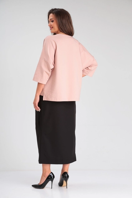 Костюм с юбкой 1348 розовый + черный Michel Chic