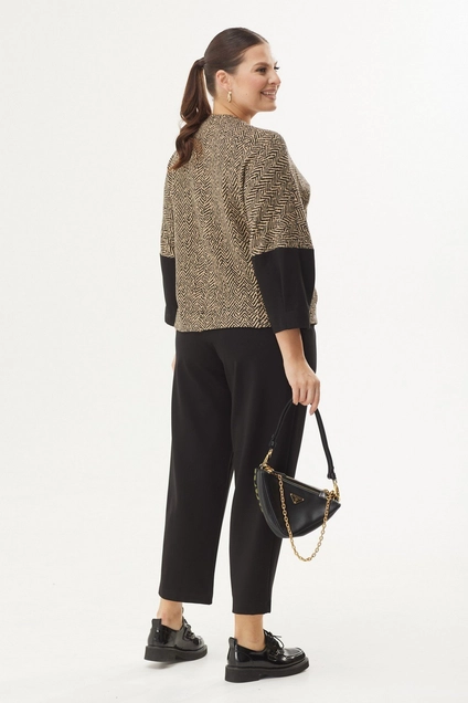 Костюм брючный 1354 черный + бежевый Michel Chic