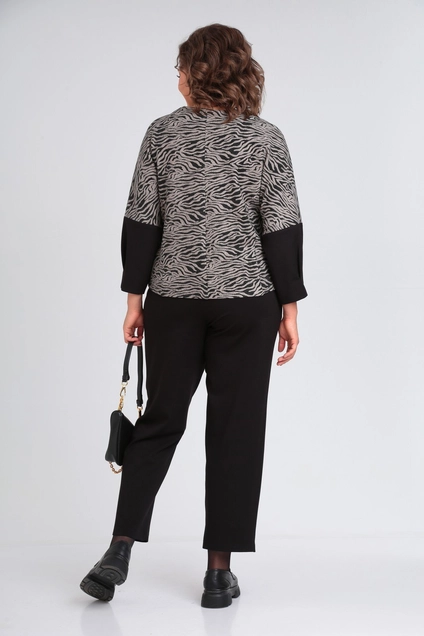 *Костюм брючный 1354  черный + серый Michel Chic