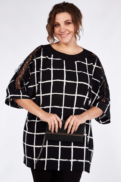 Костюм брючный 1364 черный + белый Michel Chic