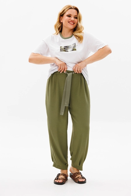 Костюм брючный 1377 хаки + белый Michel Chic