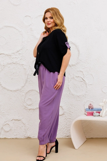 Костюм брючный 1382 черный + сирень Michel Chic
